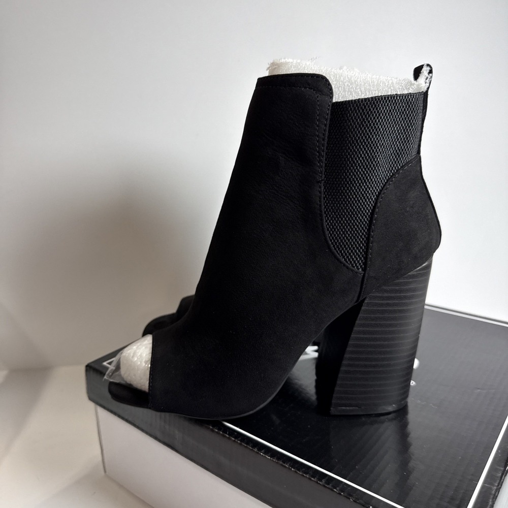 Qupid Black Suede Ankle Boot Slip On Chandler Open Toe NEW Size 8.5 - Picture 4 of 6